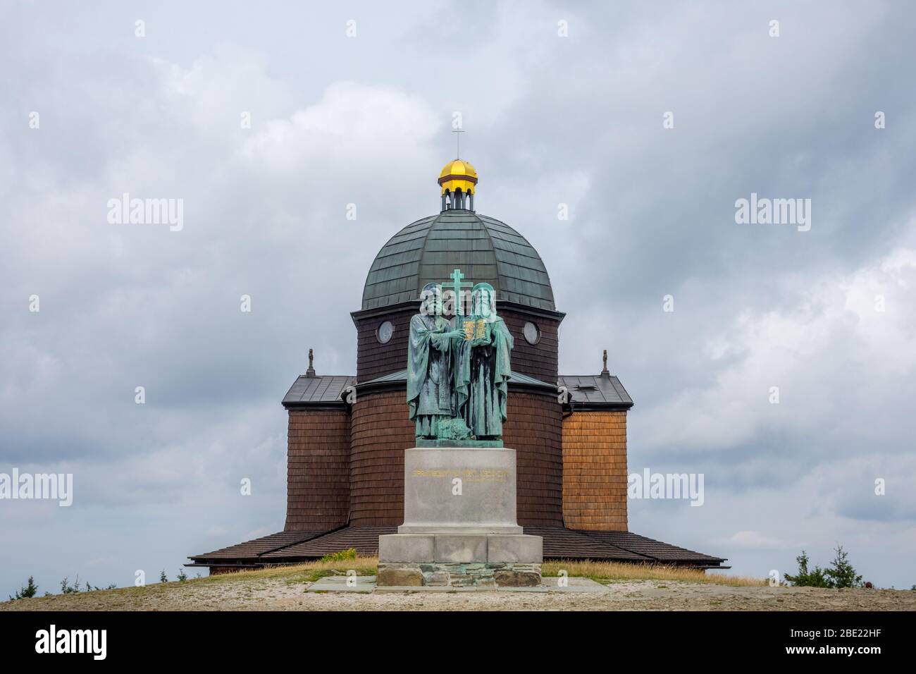 Statue of Cyril and Methodius on the top of Radhost Mountain Stock Photo