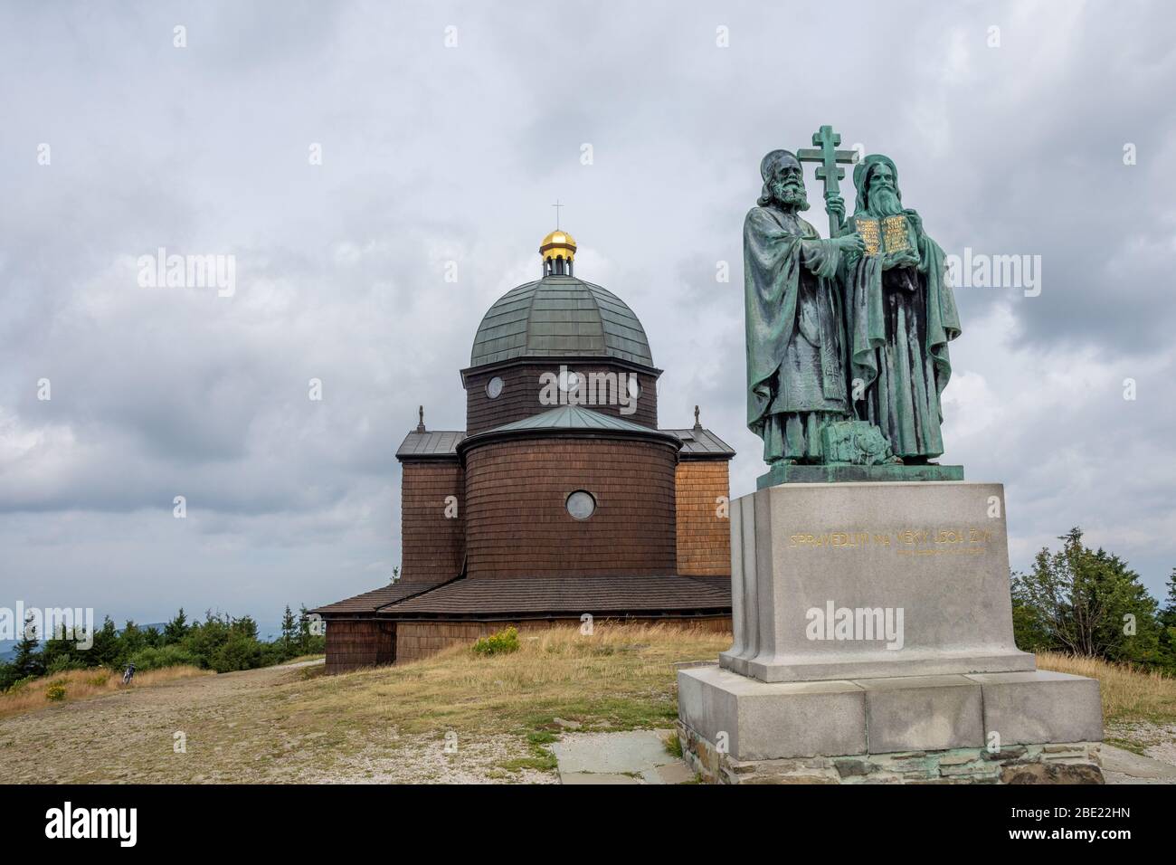 Statue of Cyril and Methodius on the top of Radhost Mountain Stock Photo