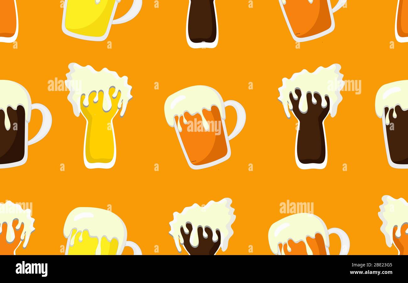 Seamless beer pattern. Oktoberfest background. Saint Patrick design.. Stock Vector
