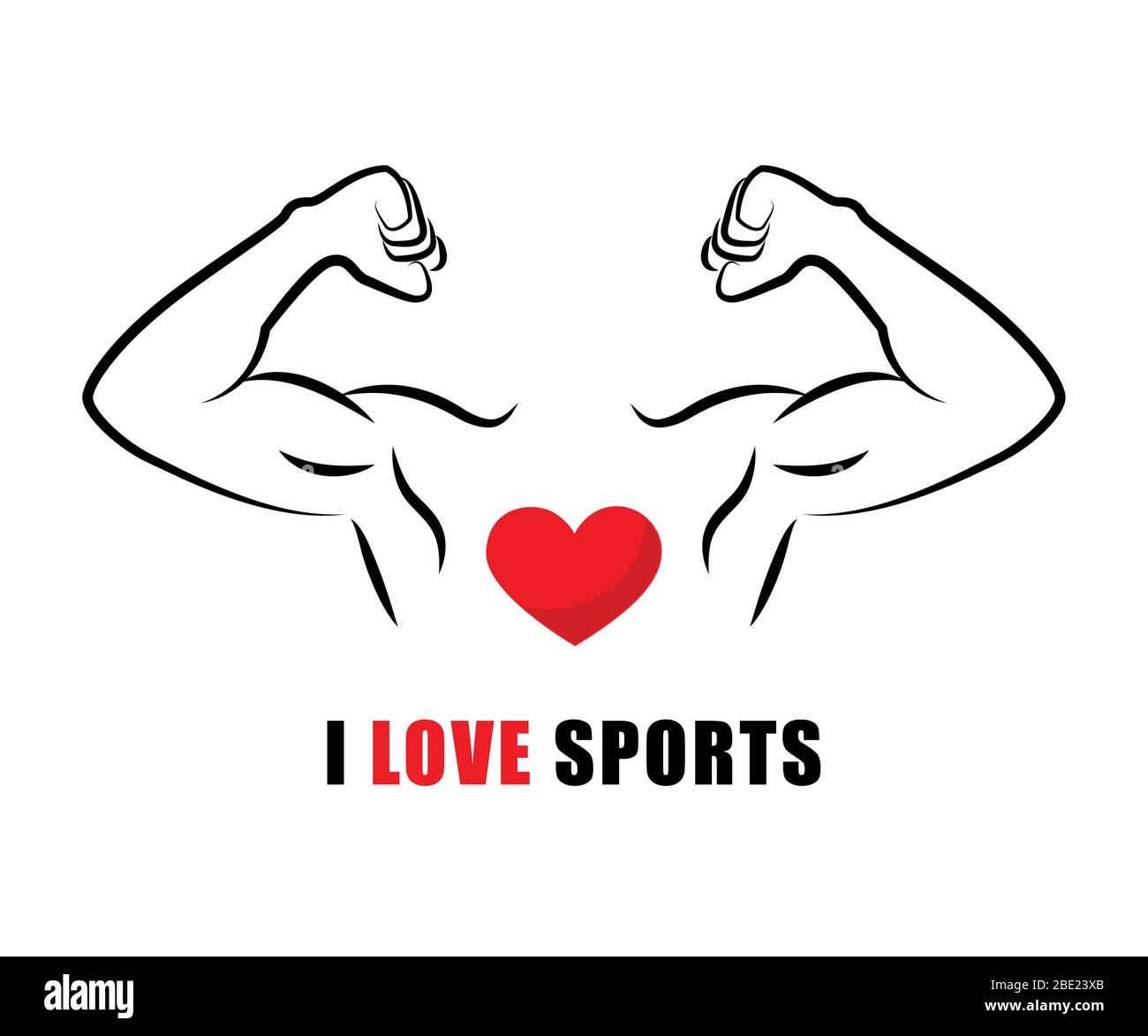 I love sports symbol with strong muscular man and heart vector