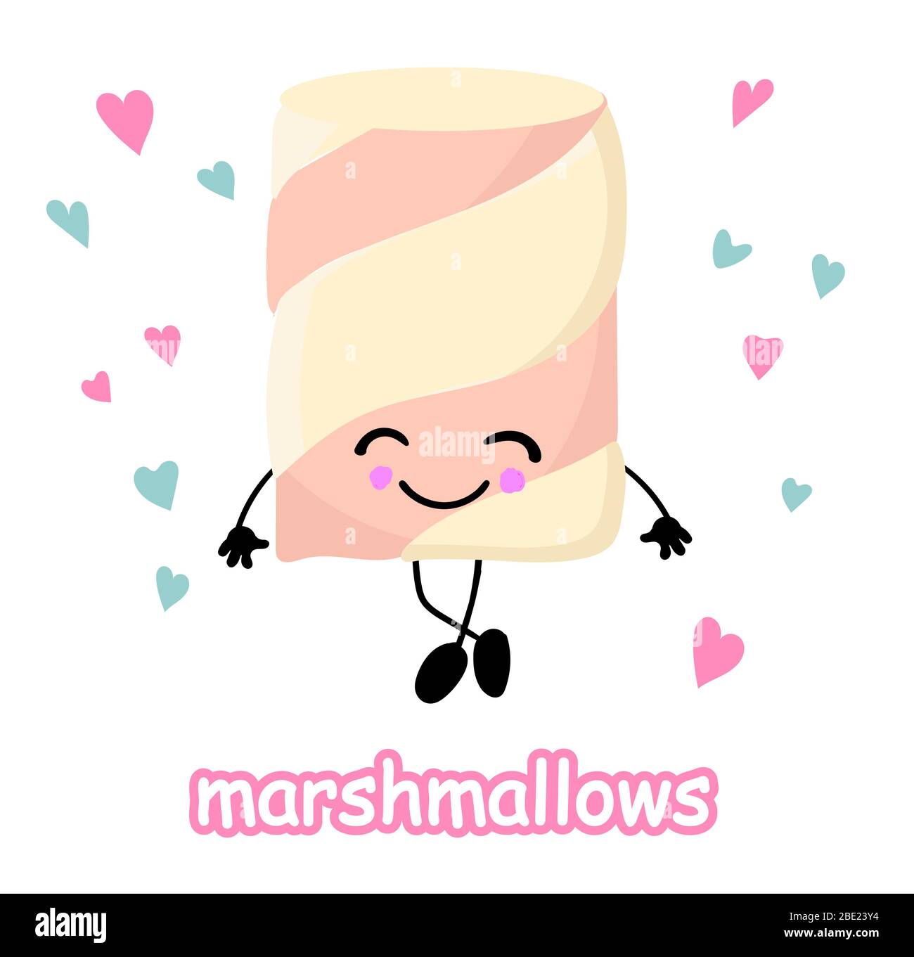 Marshmallows with eyes and smiles. Funny face. Cute cartoon character.  Symbol of love sign. Minimal flat lay. Marshmallow steam set. Sweet food.  Pink Stock Vector Image & Art - Alamy