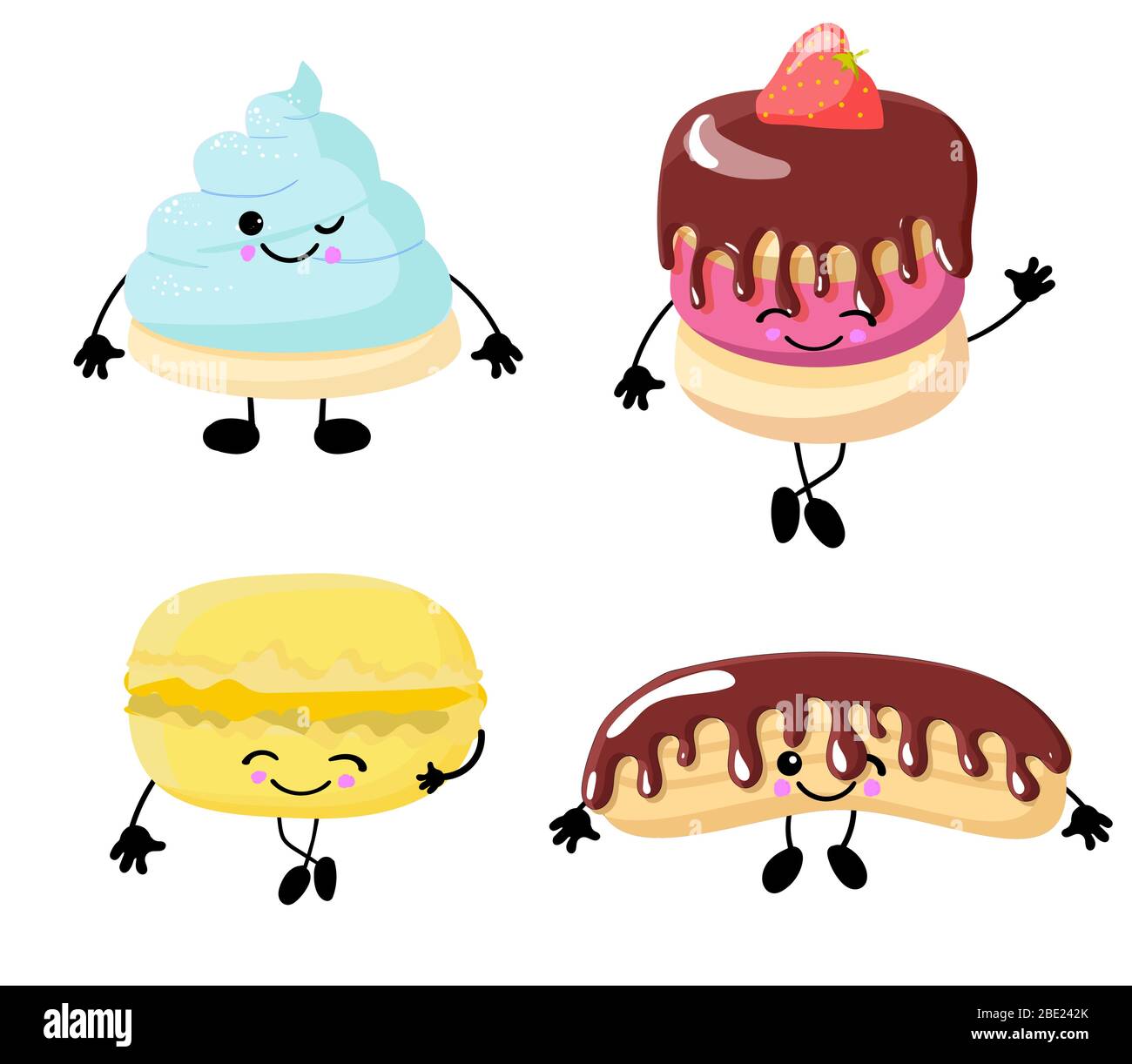 Set of Fun Stickers Desserts Kawaii Bakery Food Stock Vector