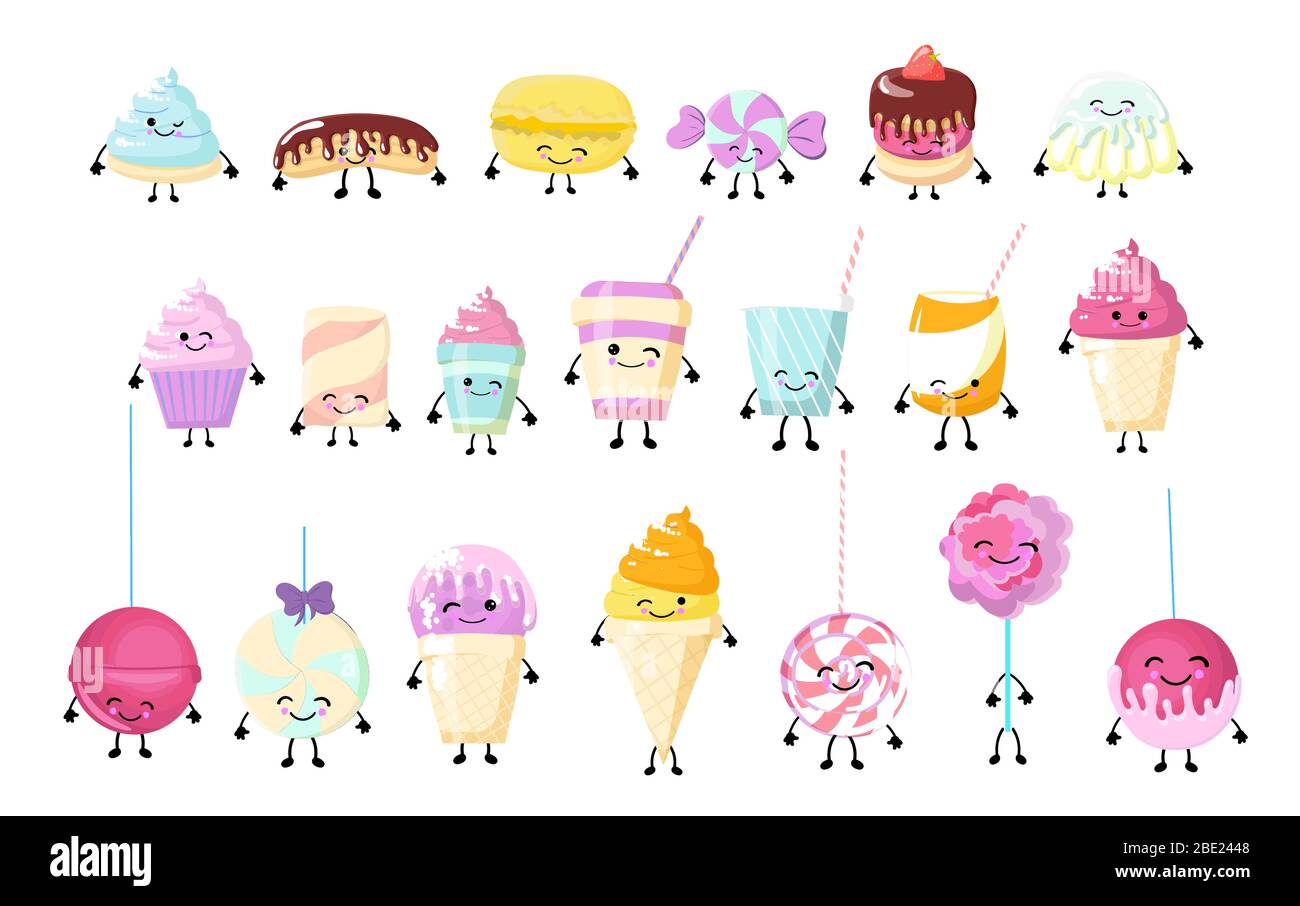 Set of Cute Japanese Style Sweet Emoji Face Desserts Sticker