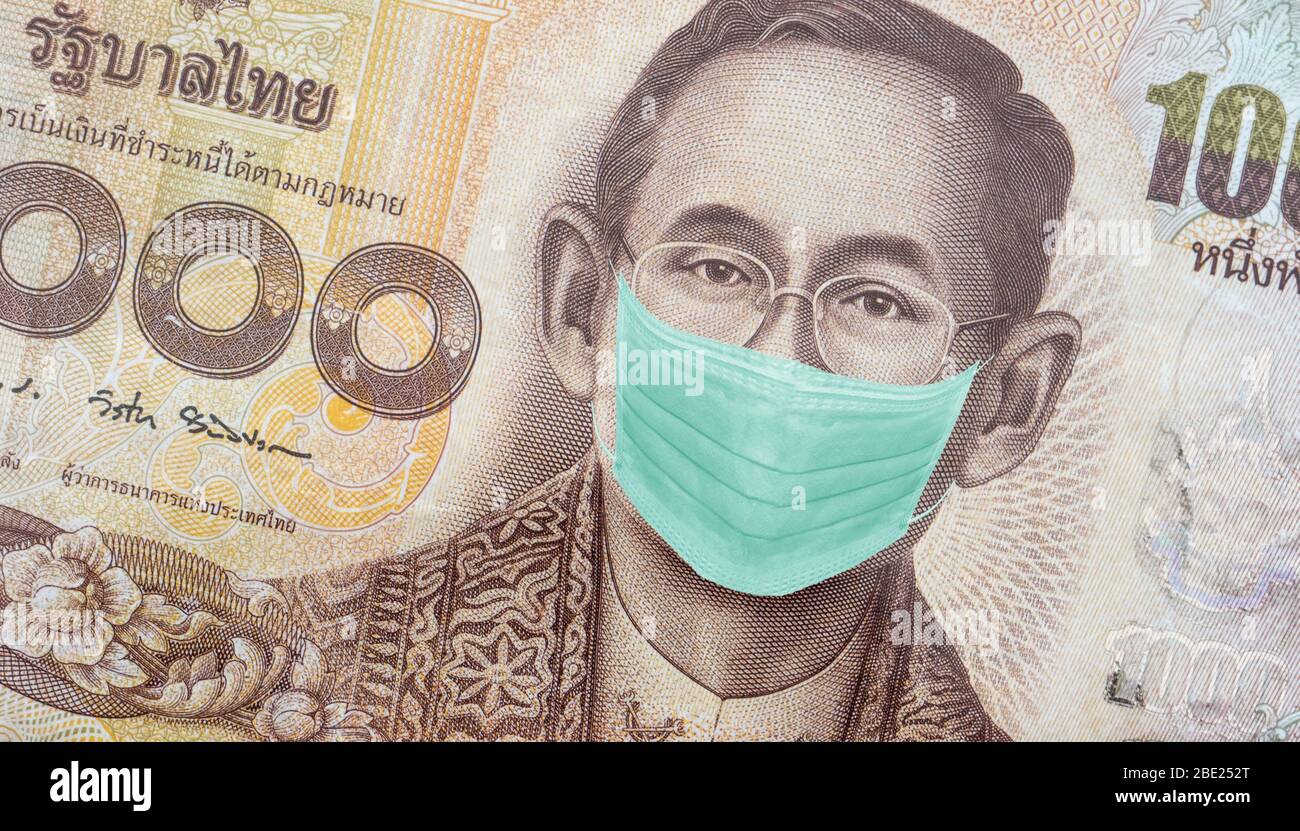 Close up of Thai banknote, Thai bath with the image of King Bhumibol Adulya