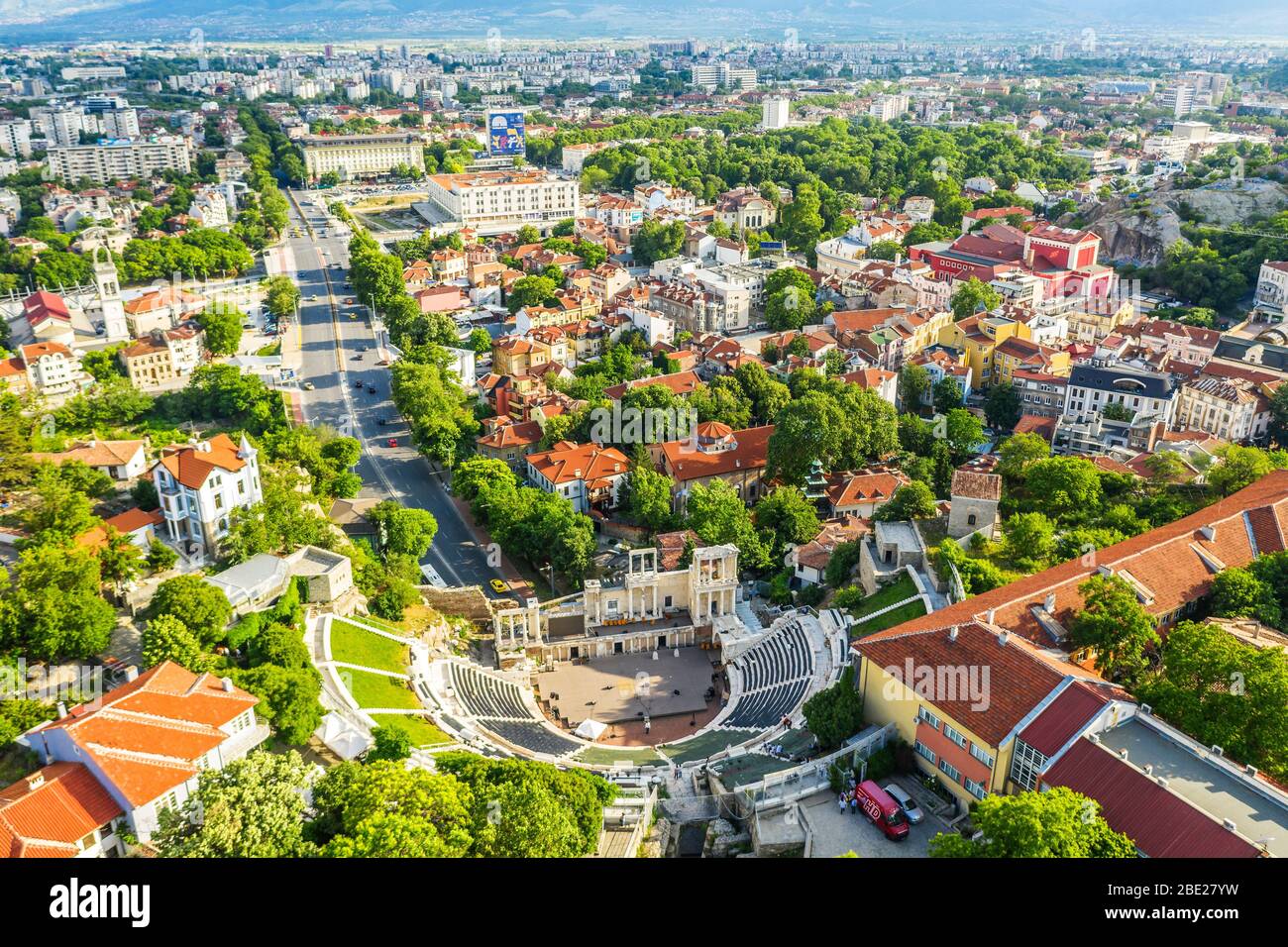 Europe, Bulgaria, Plovdiv, aerial view of Roman arena Stock Photo