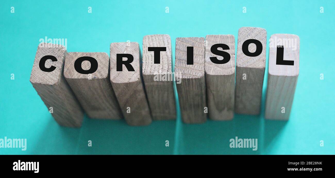 Cortisol word from wooden blocks. Medical concept Stock Photo