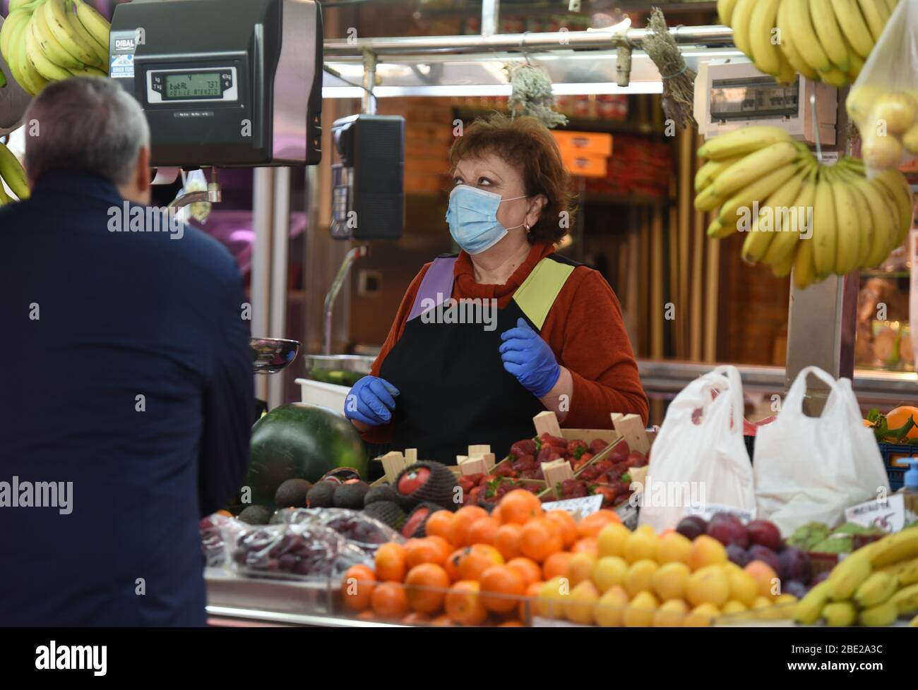 A market in Valencia (Spain) during the quarantine period decreed by the government due to Covid 19 Stock Photo