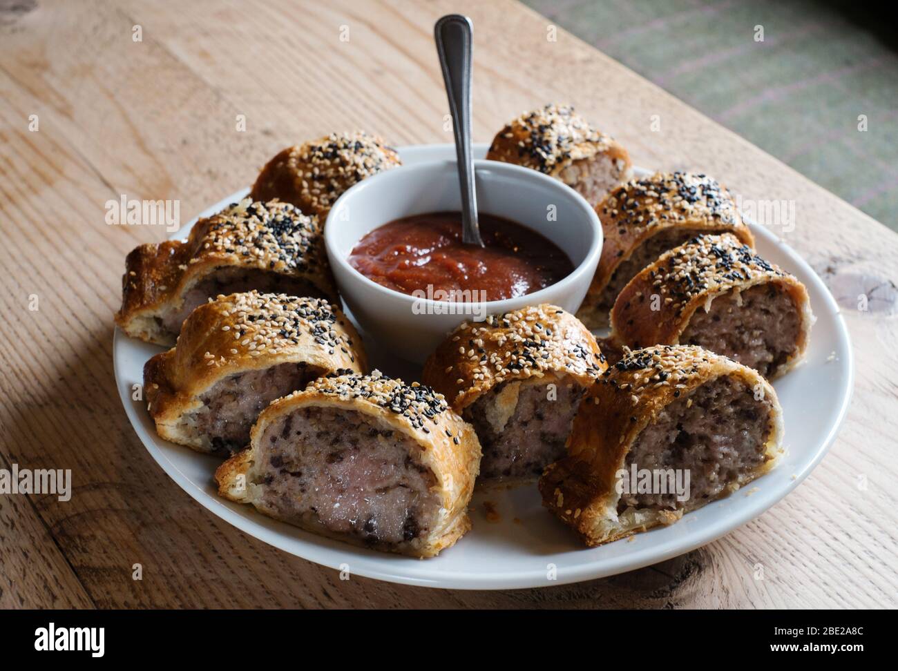 Pork and haggis rolls at The Bell Inn, Langford, Gloucestershire Stock Photo