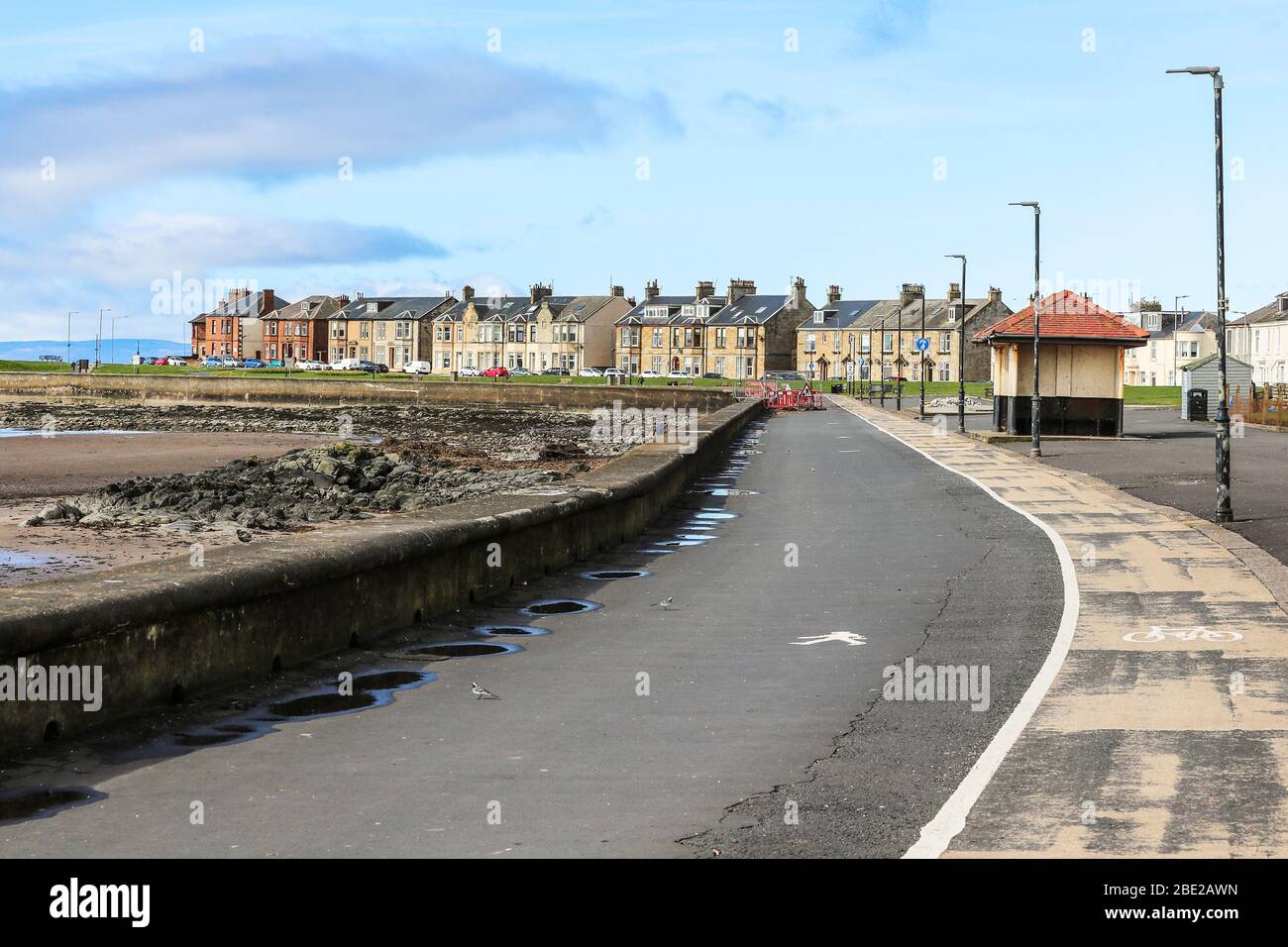 Troon, UK. 11 April 2020. On what would normally be one of the busiest weekends of the year, Easter weekend, it appears that people are taking the Government's advice and staying at home and not travelling to tourist destinations. Troon beach, on Easter weekend would normally be the preferred choice for thousands of tourists and day trippers  who might travel considerable distances to enjoy the resort. Credit: Findlay/ Alamy News Stock Photo