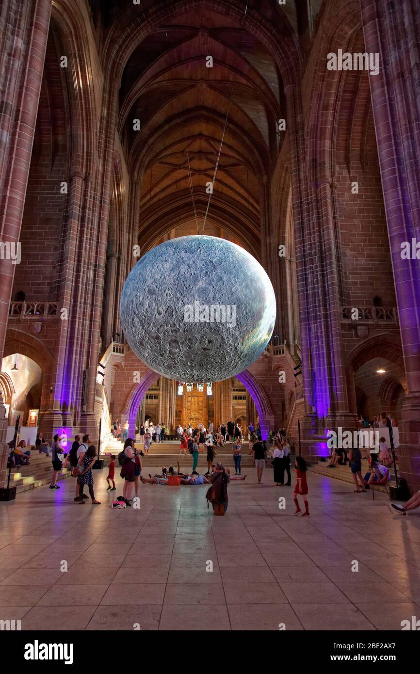 The Museum of the Moon exhibition at Liverpool Anglican Cathedral in 2018, created by Luke Jerram Stock Photo