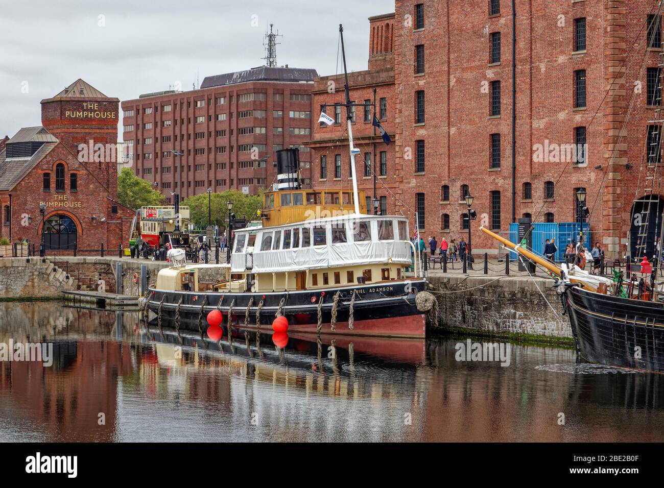 The Daniel Adamson (The Danny) a restored steam tug during a visit to Liverpool waterfront, moored alongside Merseyside Maritime Museum Stock Photo