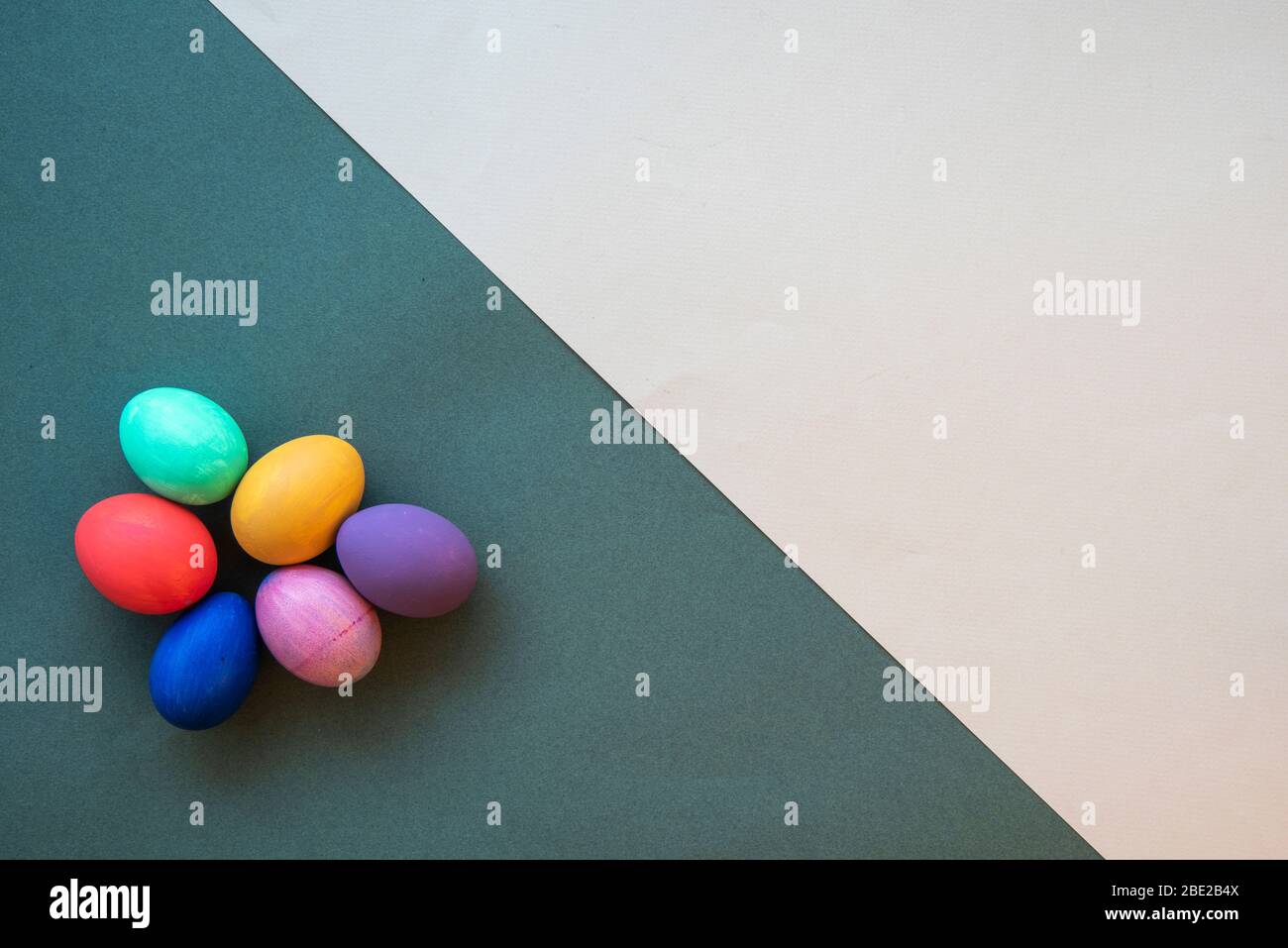 colorful easter eggs in a basket Stock Photo