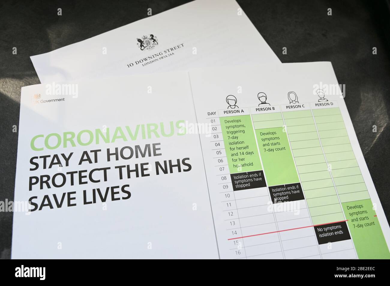 Coronavirus Leaflet. Information leaflet sent to every UK household with a letter from the Prime Minister Boris Johnson. Stock Photo