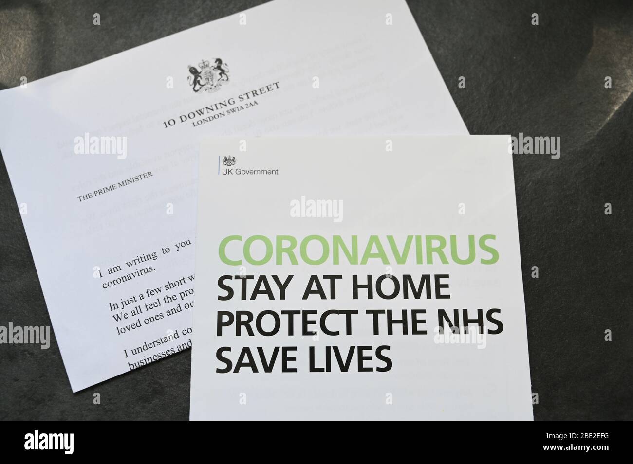 Coronavirus Leaflet. Information leaflet sent to every UK household with a letter from the Prime Minister Boris Johnson. Stock Photo
