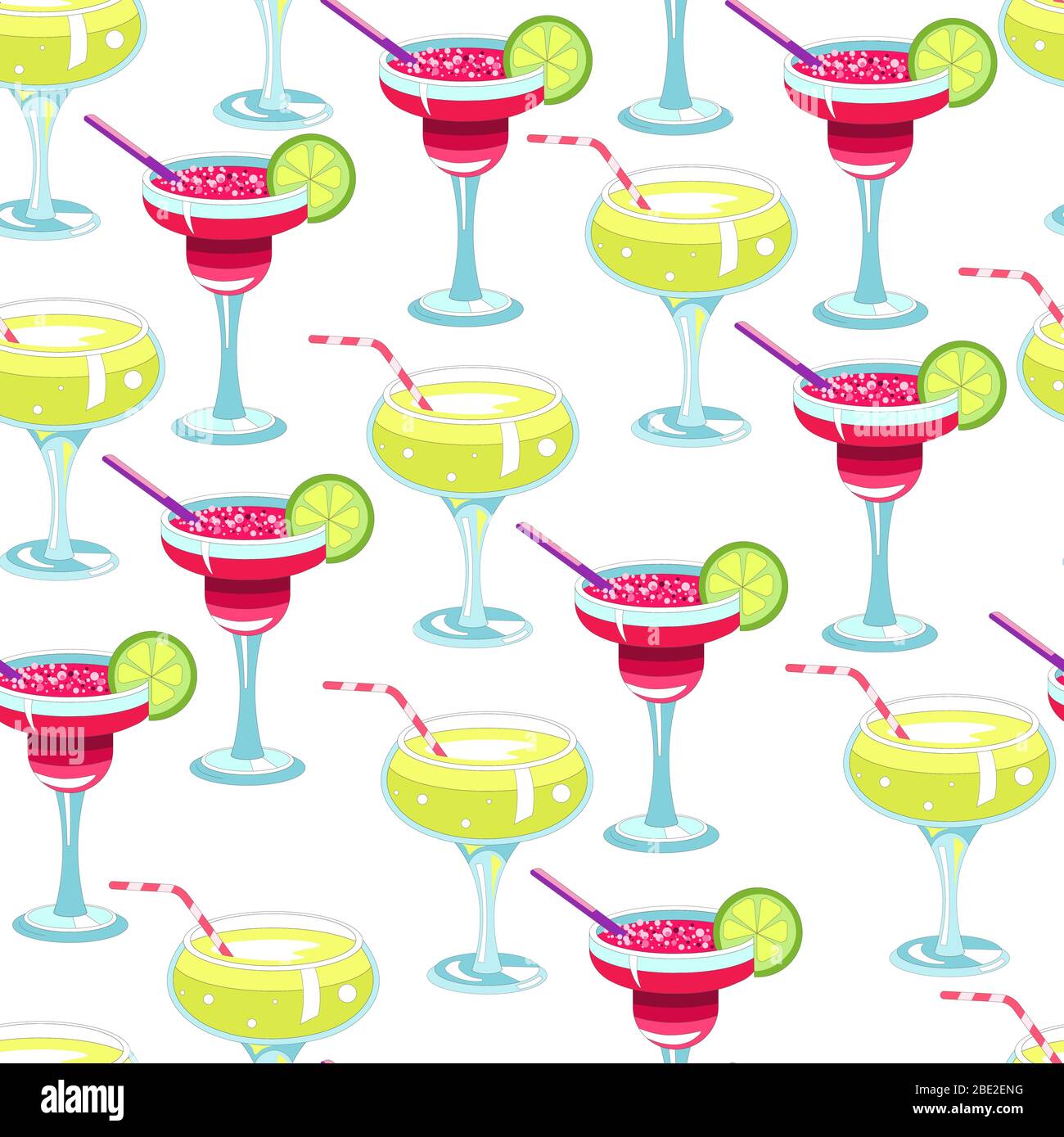 Cocktails with lime slices, alcoholic beverages seamless pattern Stock Vector