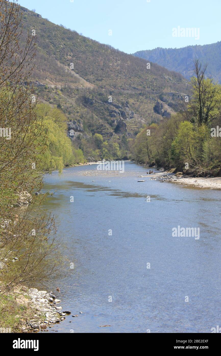 The Gorges du Tarn, limestone gorge with river, France Stock Photo