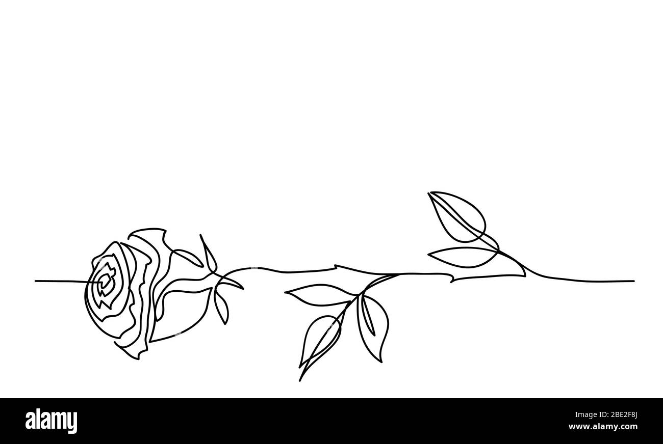Rose flower minimalistic tatoo design. One continuous line drawing. Simple black and white rose sketch. Stock Vector
