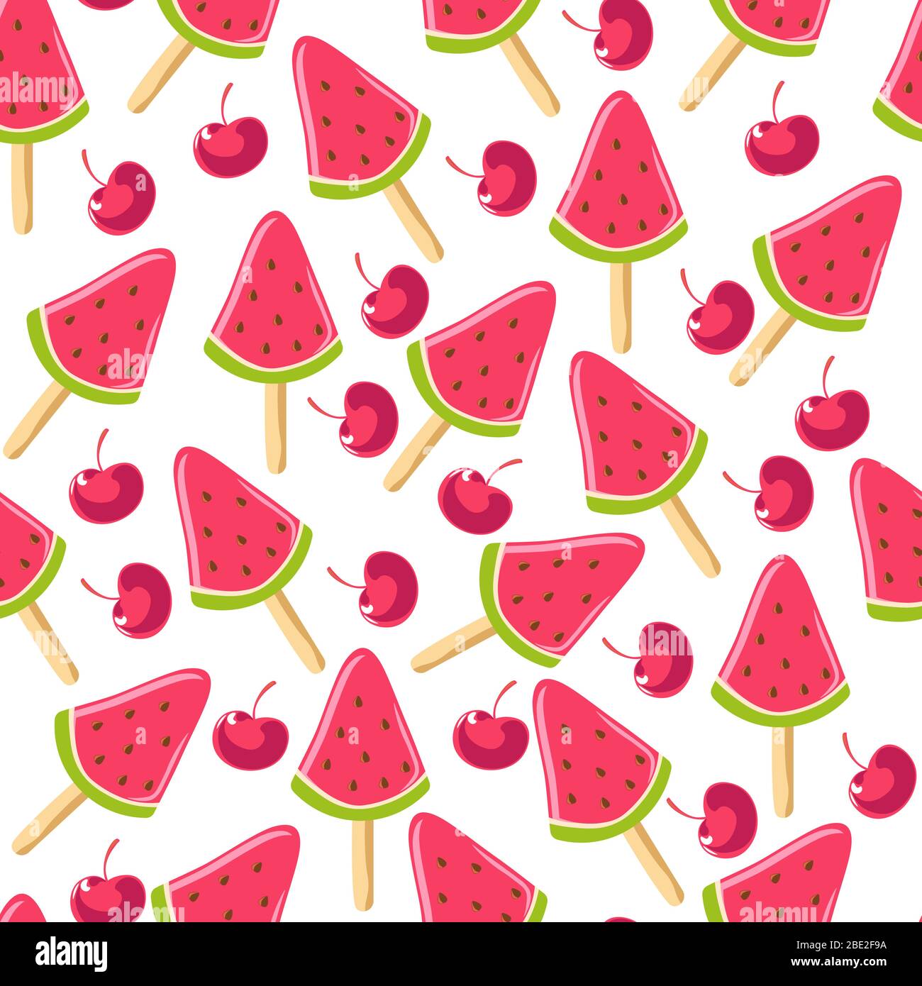 Ice cream with watermelon and cherry taste seamless pattern Stock Vector