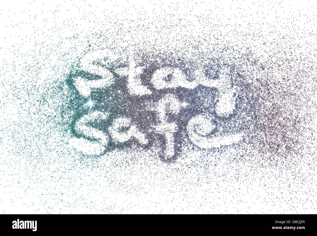 Stay safe, text of blue glitter on white background Stock Photo