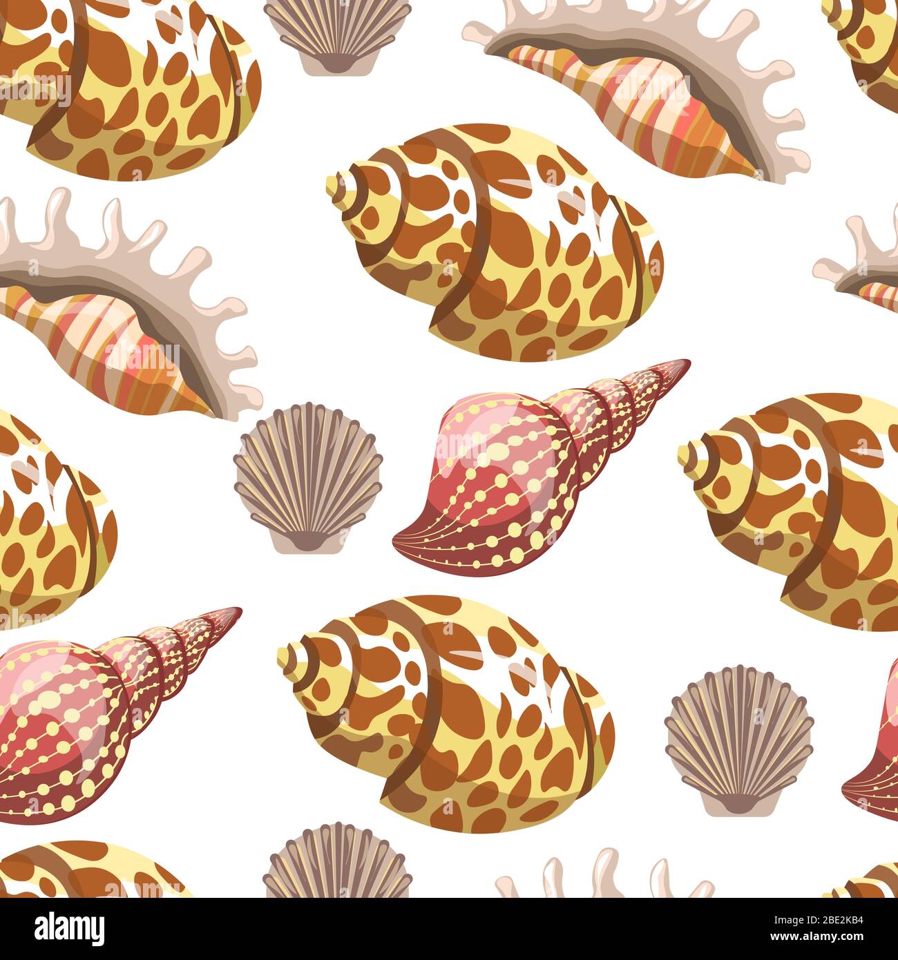 Seashell and conches, sea and ocean seamless pattern Stock Vector