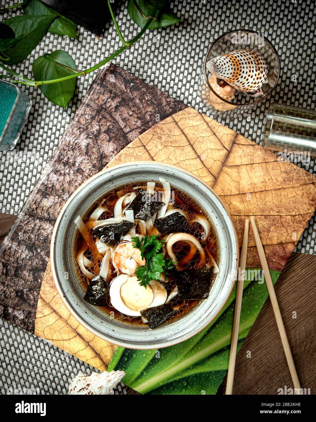 japanese mushroom noodle soup with eggs Stock Photo Alamy