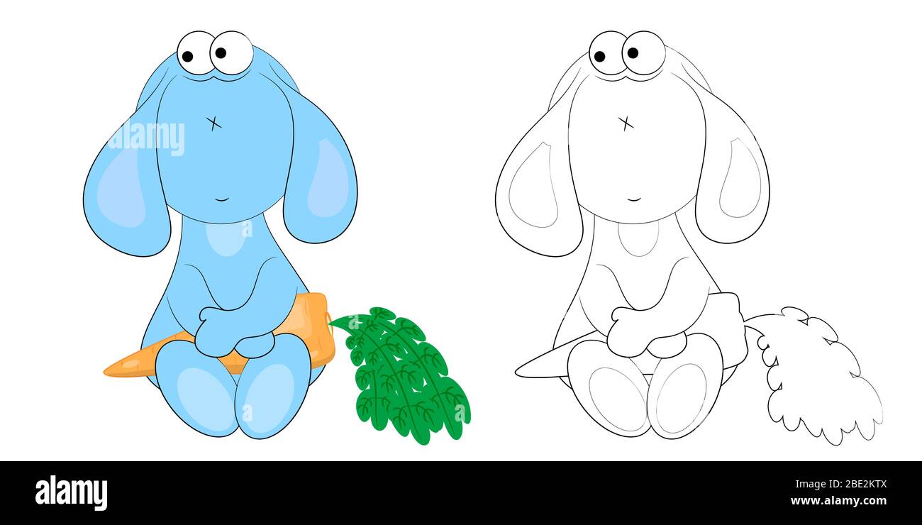 cute cartoon character rabbit with carrots. coloring book outline ...