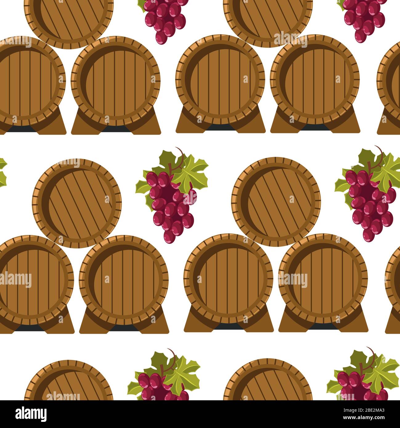 Wine brewery, barrels and grapes seamless pattern vector Stock Vector