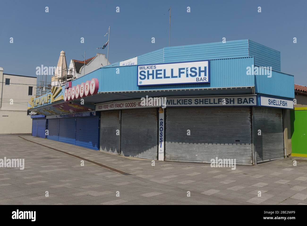 On what should be the start of a busy Easter weekend Southend-on-Sea in Essex resembles a ghost town with it’s shops, amusement arcades Cafes pubs and Stock Photo