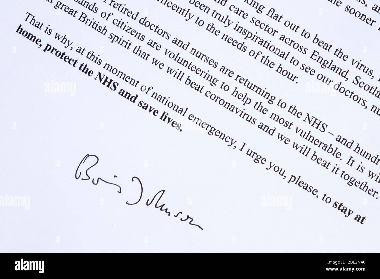 UK Government coronavirus letter to the nation from prime minister Boris Johnson is pictured in Chippenham, Wiltshire Stock Photo