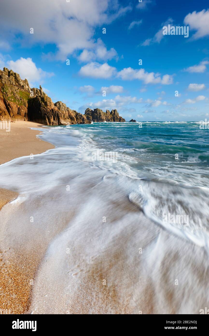 Sunny afternoon at Pedn vounder beach, Porthcurno, Cornwall Stock Photo