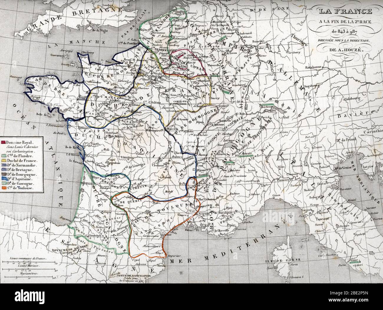 Carte historique de la France a la fin du regne des carolingiens, 987 (Map of France at the end 
