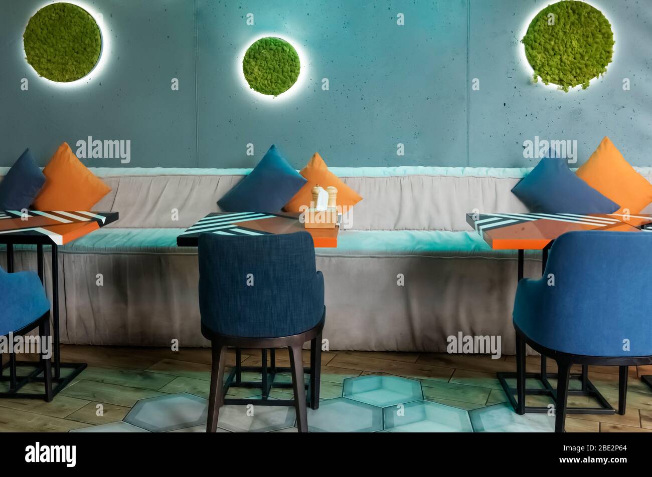 Empty interior blue table chairs hi-res stock photography and images ...