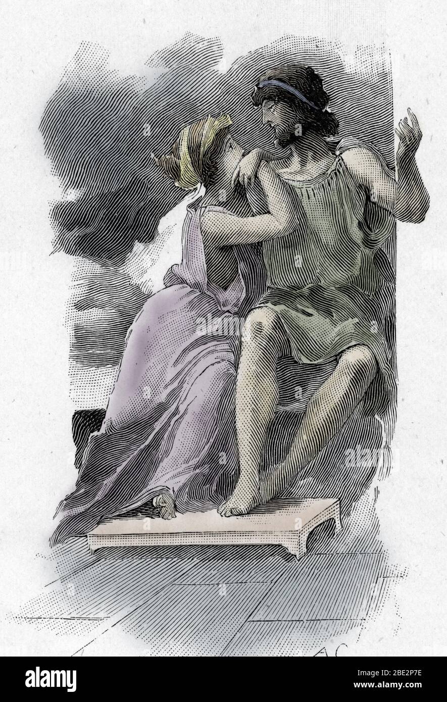Odyssee d'Homere : Ulysse et Penelope (Odyssey by Homer : Odysseus and Penelope) Illustration d'Antoine Calbet (1860-1944) pour 'L'odyssee' du poete g Stock Photo