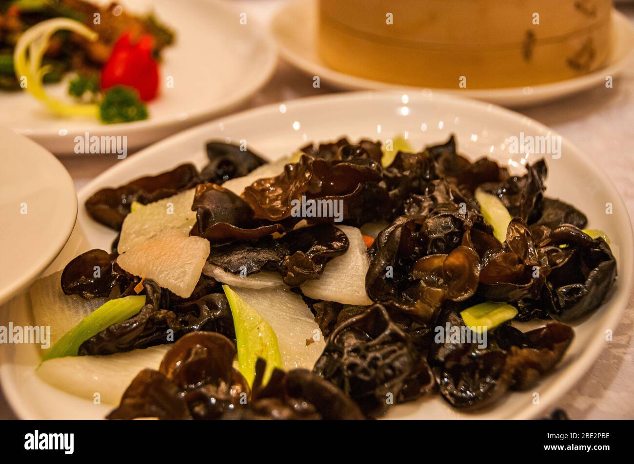 A dish of Chinese yam and cloud ear mushrooms served at the Zi Yu Xuan