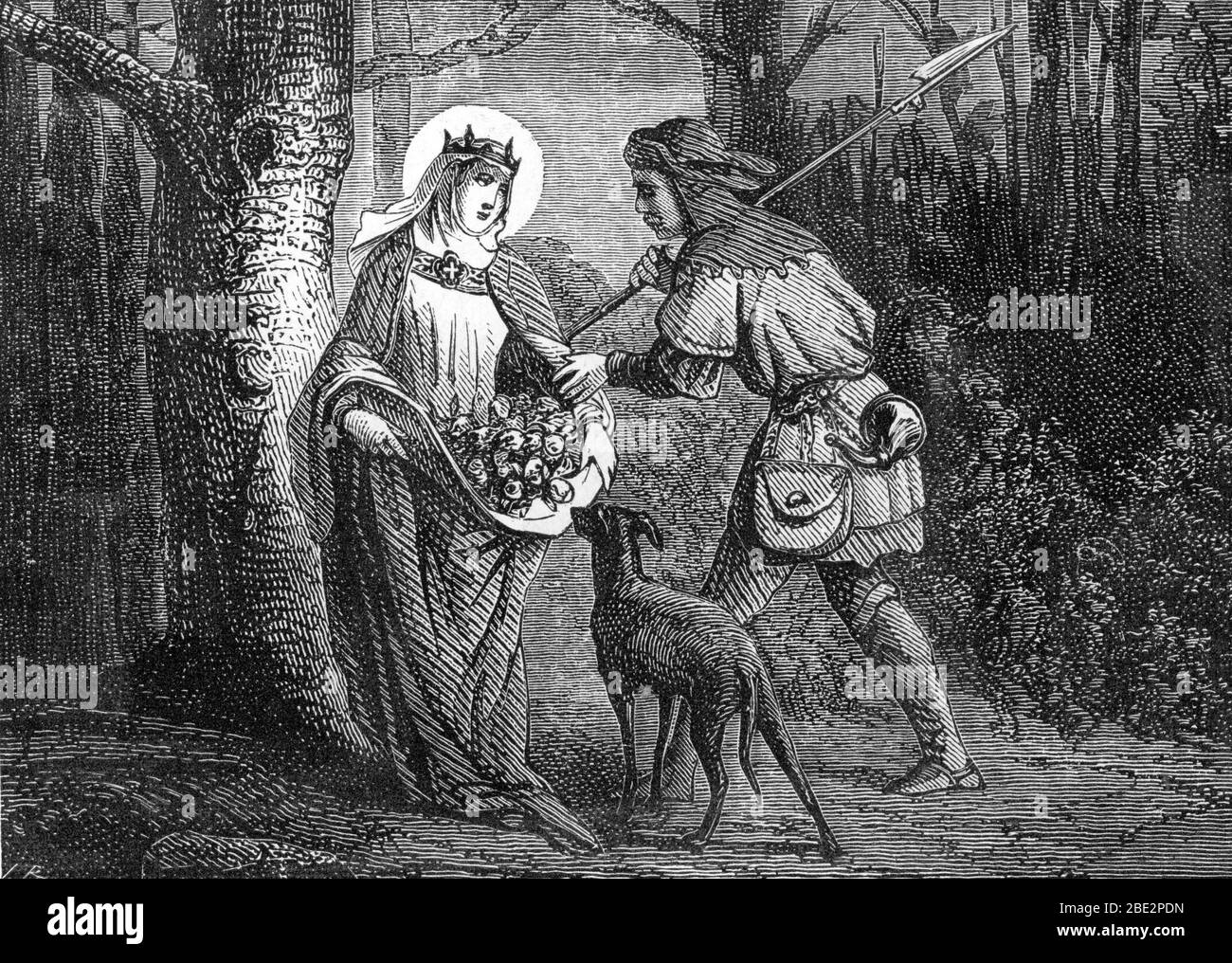 Representation de Sainte elisabeth de Hongrie (sainte elisabeth de Thuringe) 1207-1231) montrant a son mari un panier de roses (Elizabeth of Hungary ( Stock Photo