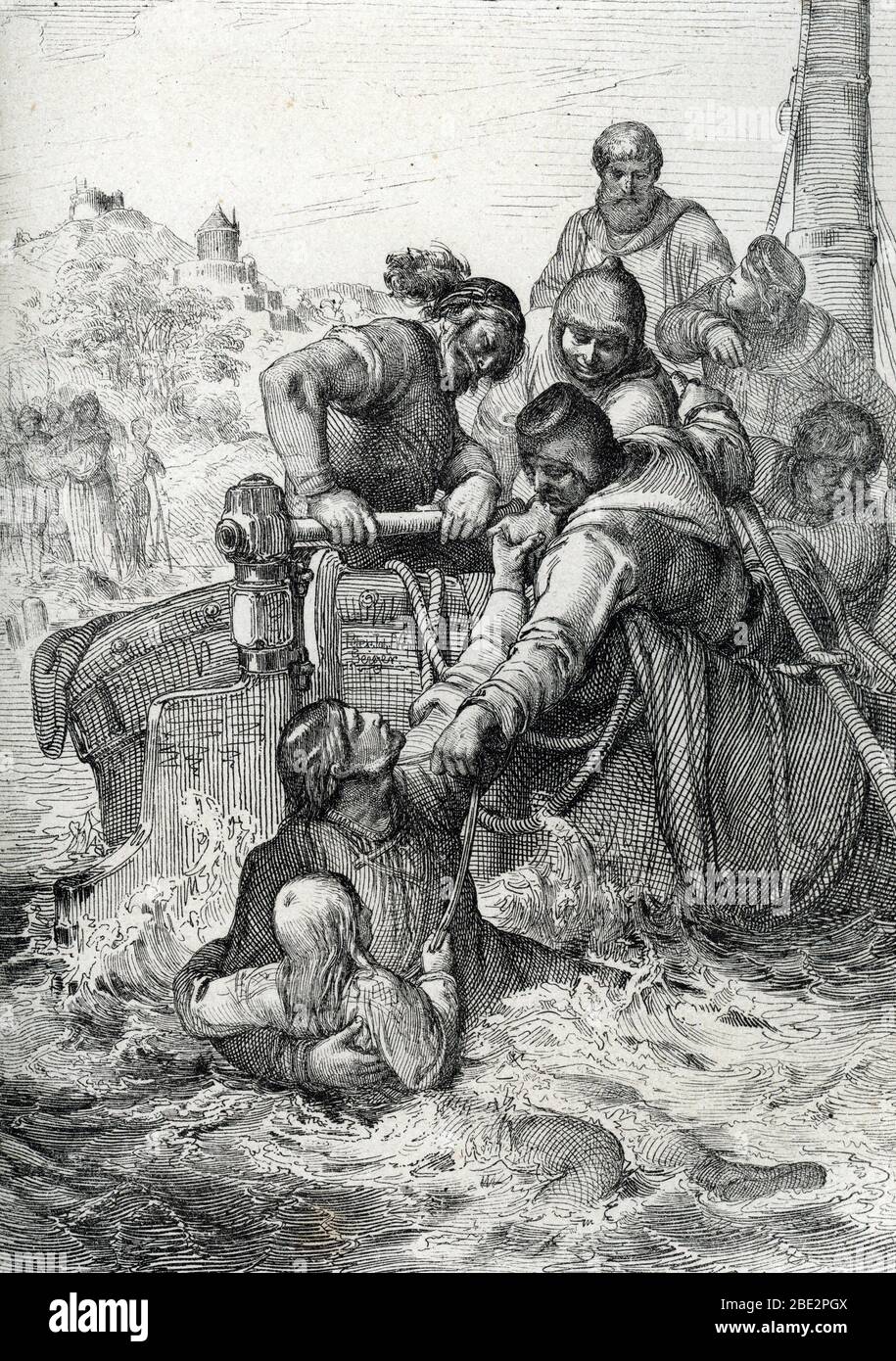 Le coup d'etat de Kaiserswerth, 1062 : l'archeveque Anno de Cologne enleve le roi des Romains Henri IV encore enfant pour exercer la regence effective Stock Photo