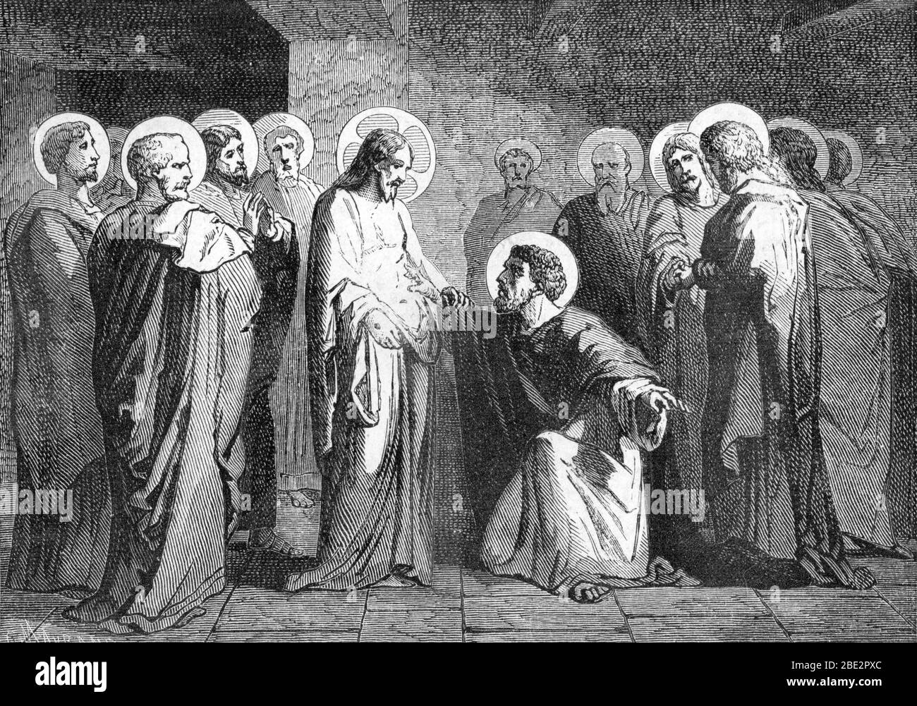 Representation de l'incredulite de saint Thomas (Incredulity of st Thomas) Engraving 19th century Private collection Stock Photo