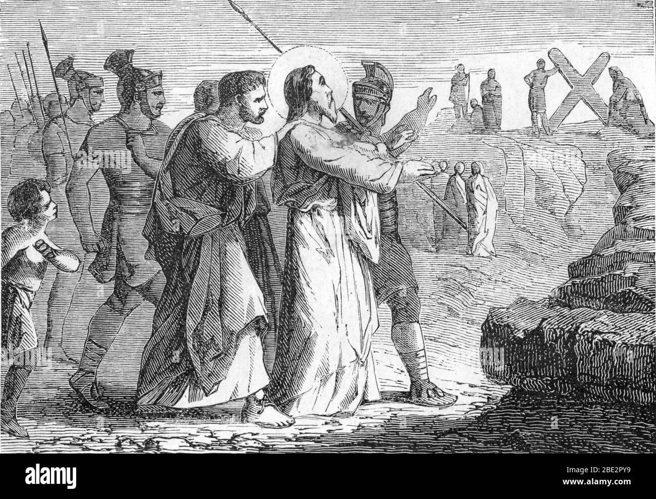 Representation du martyre de saint Andre (1er siecle) (martyrdom of Andrew the Apostle) Engraving 19th century Private collection Stock Photo