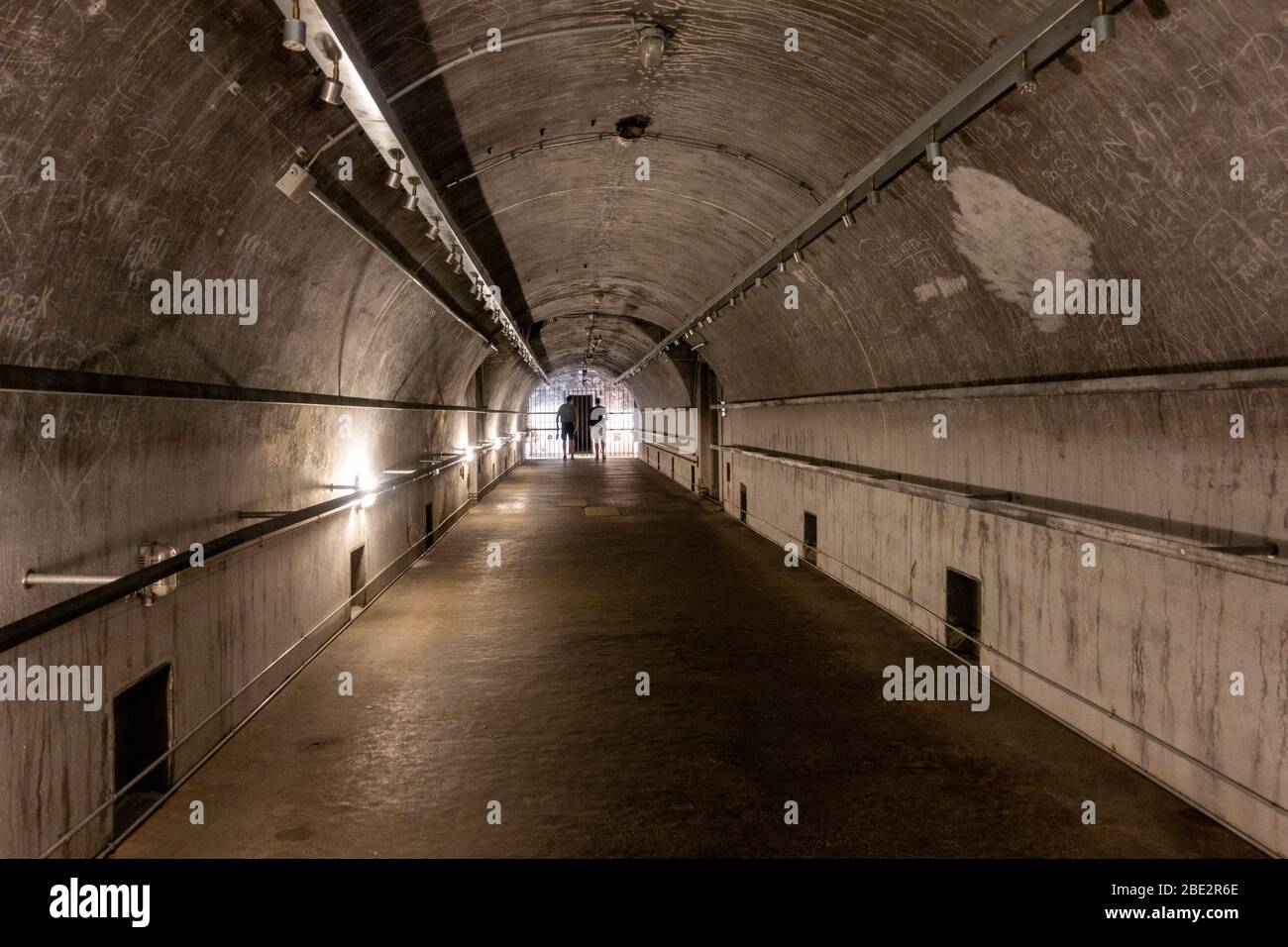 Collective air raid shelter in the Platterhofbunker or Gastehaus bunker, part of the Documentation Center Obersalzburg, Bavaria, Germany. Stock Photo