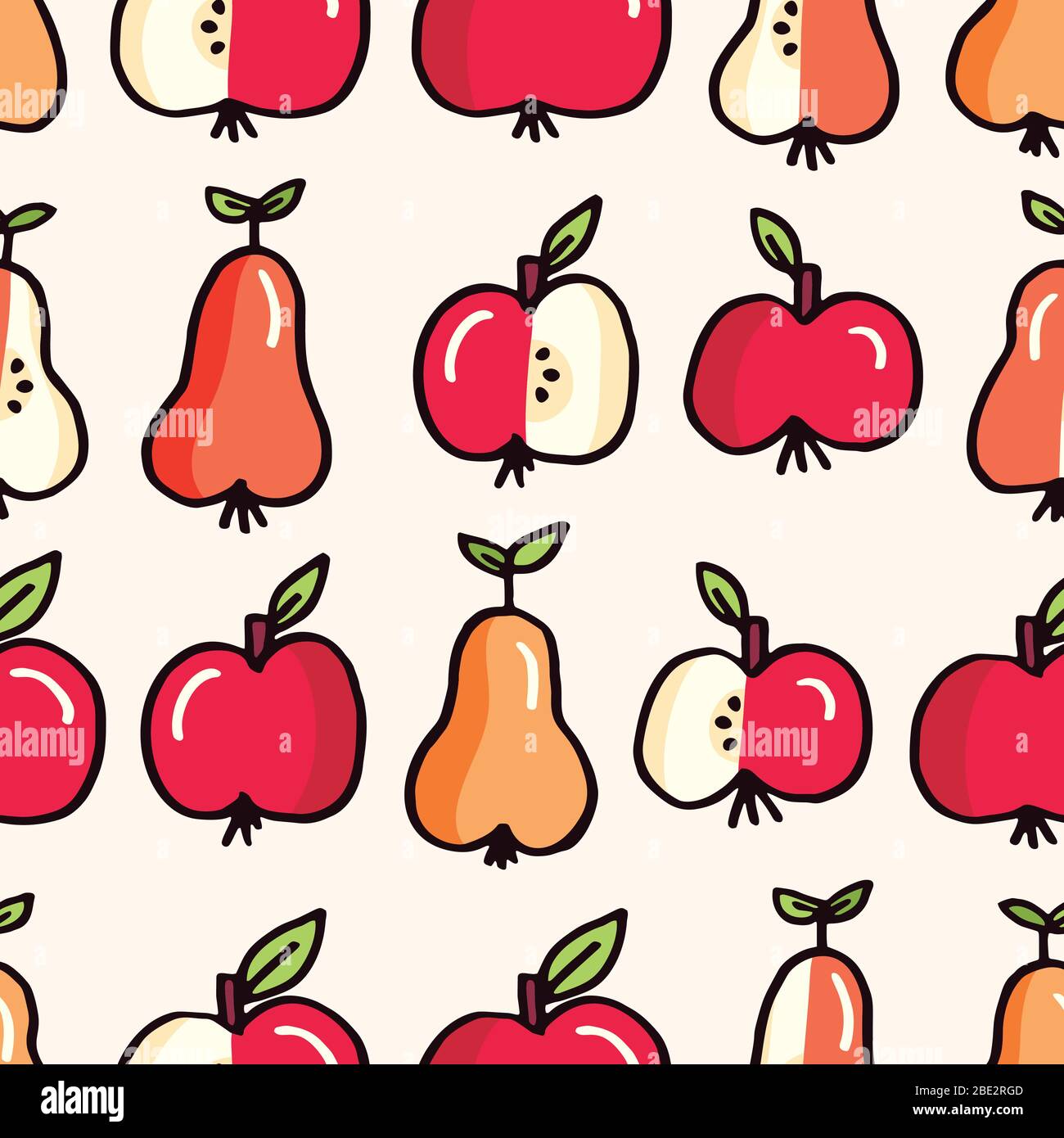 Cute Felt Tip Pen Apple and Pears Fruits Vector Seamless Pattern Stock Vector