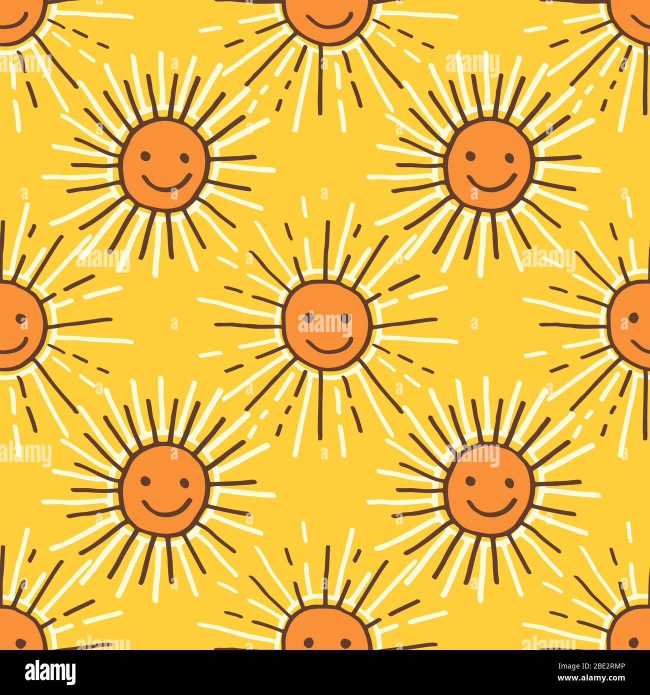 Cute Colorful Hand-Drawn Felt Tip Marker Sun Vector Seamless Pattern ...