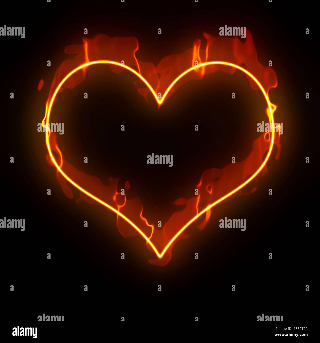 Ein in Flammen stehendes Herz vor schwarzem Hintergrund Stock Photo