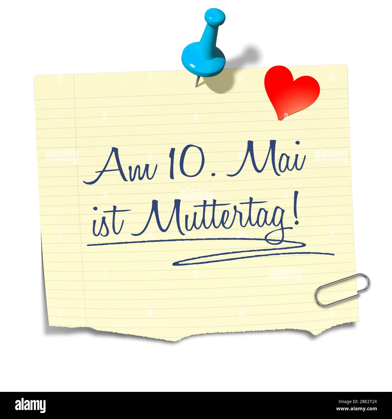 Eine Haftnotiz mit der Aufschrift: 'Am 10. Mai ist Muttertag!' Stock Photo