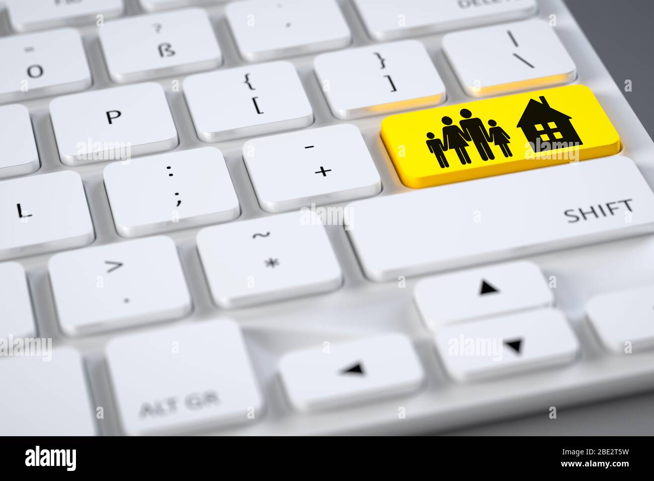 Eine handelsuebliche graue Tastatur mit einer hervorgehobenen Sondertaste Stock Photo