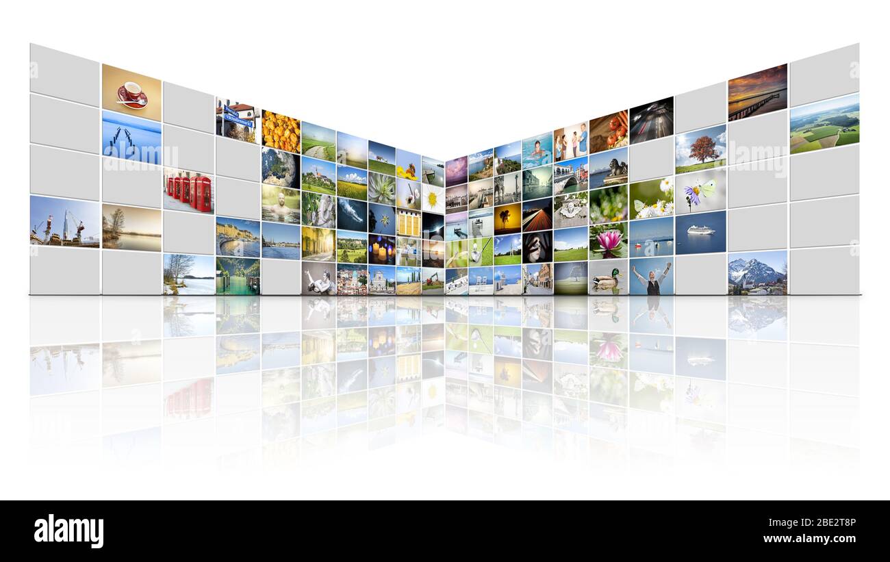 A futuristic video wall with 100 screens Stock Photo