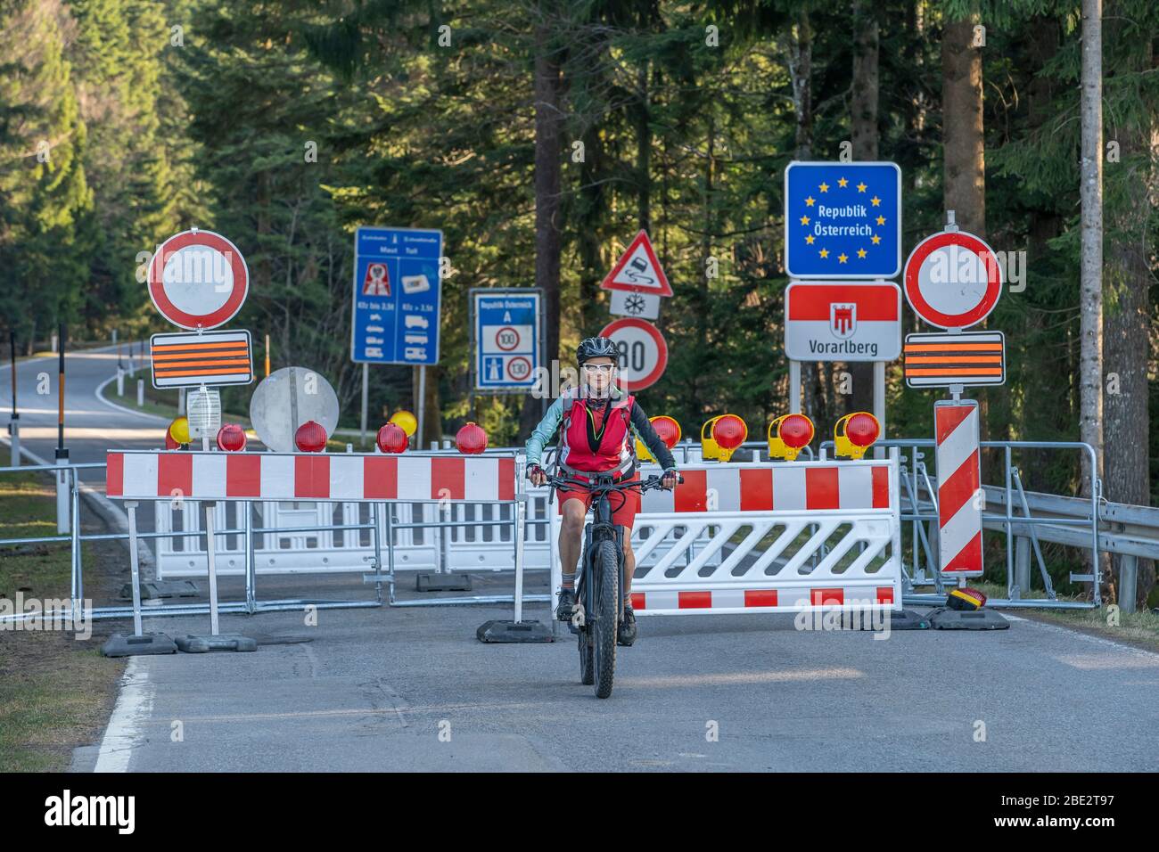 Sulzberg, Vorarlberg/ Austria - 04-08-2020, even country roads, leading from Germany to Austria are closed at the border line due Corona safety measur Stock Photo