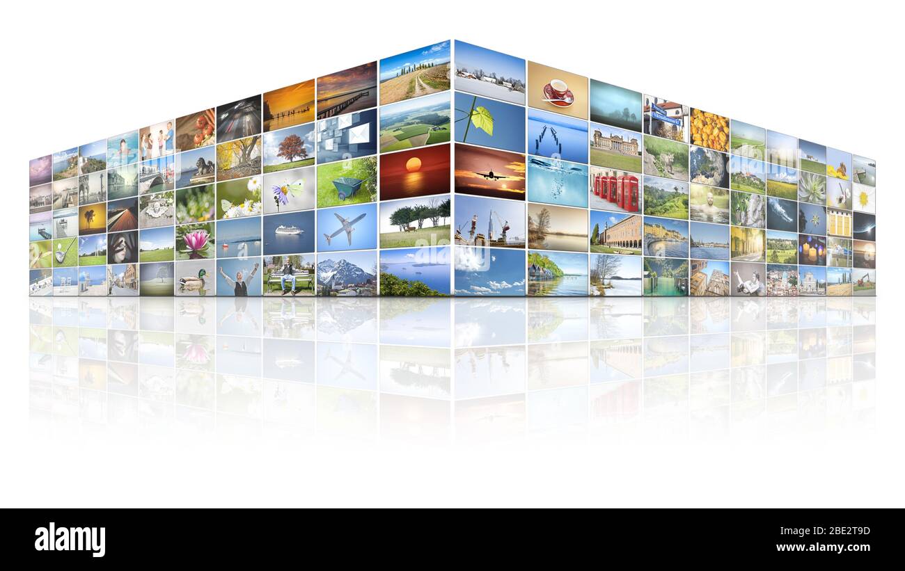 A futuristic video wall with 100 screens Stock Photo