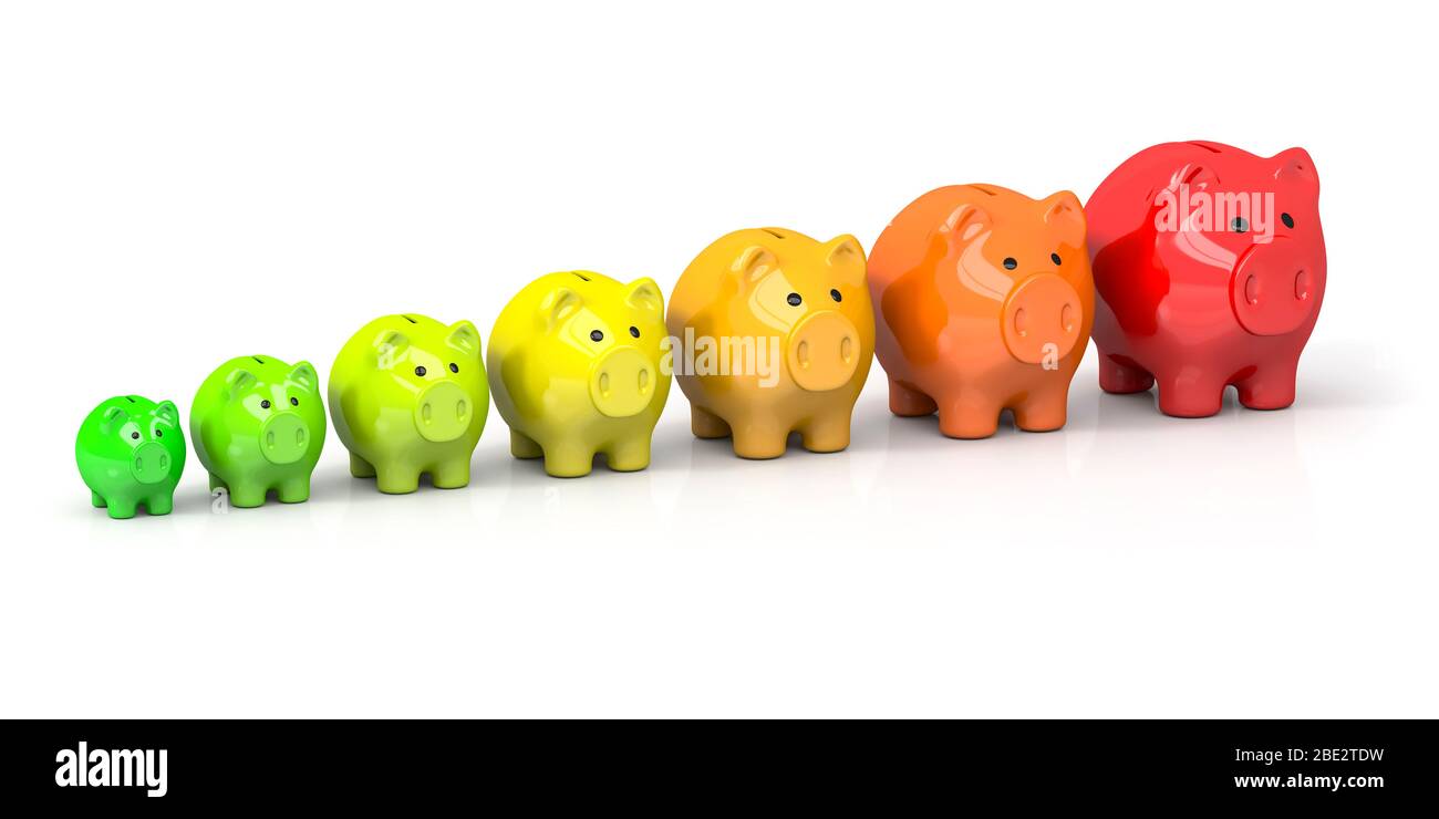 3d rendering of some piggy banks in different colors for energy ...