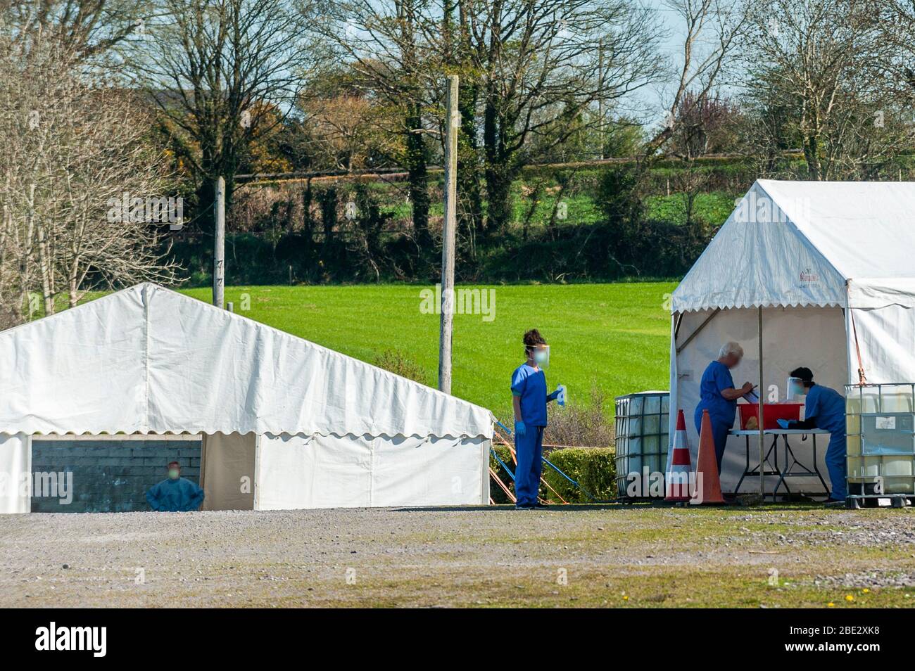 Ballynacarriga, West Cork, Ireland. 11th Apr, 2020. The Ballynacarriga Covid-19 Test Centre was empty of cars today, possibly because thousands of people are waiting for their test results. Additionally, the HSE is waiting for a resupply of reagent to enable Covid-19 testing to be carried out. Credit: AG News/Alamy Live News Stock Photo