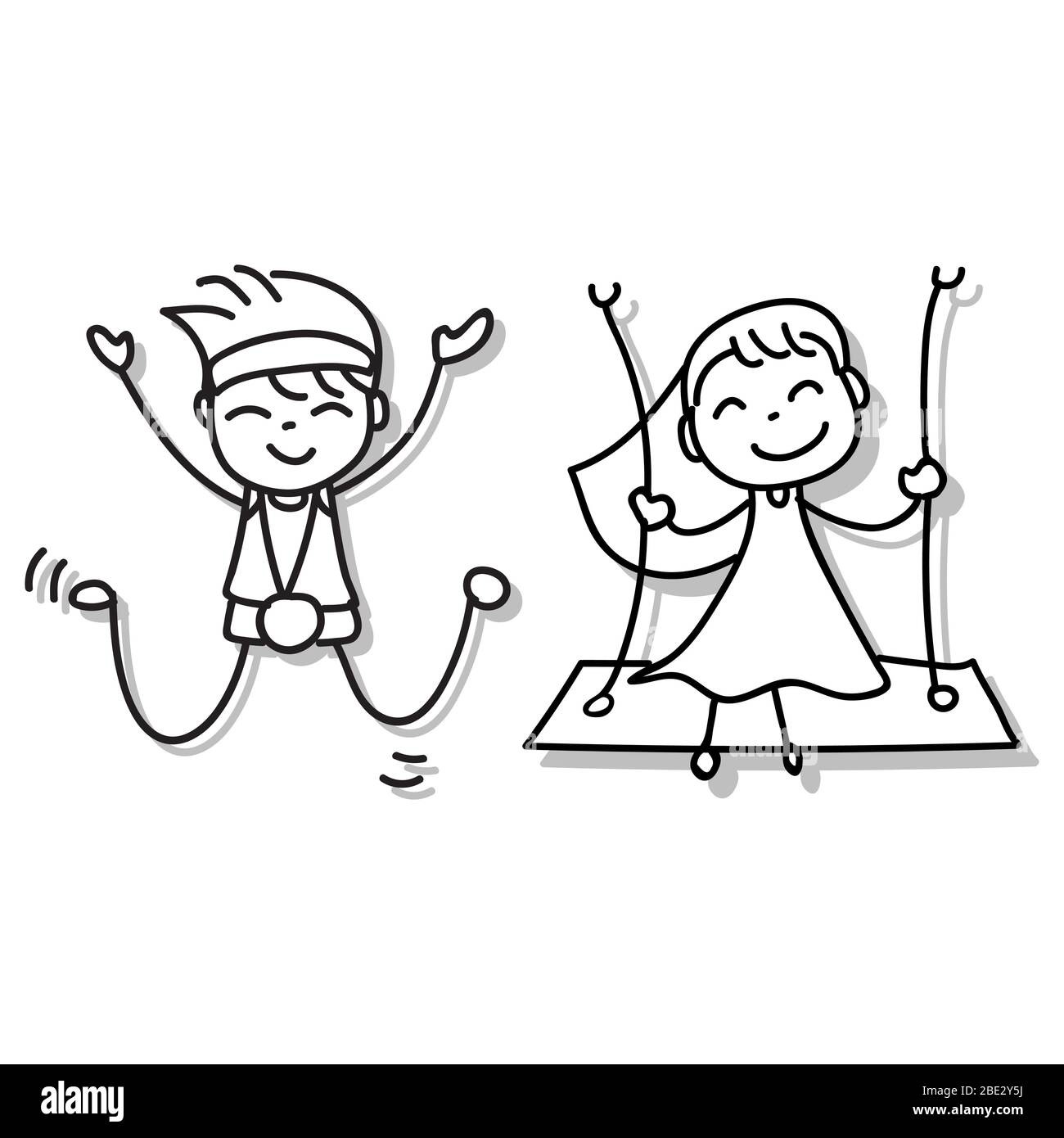 Hand drawing cartoon character abstract people happy kids playing ...